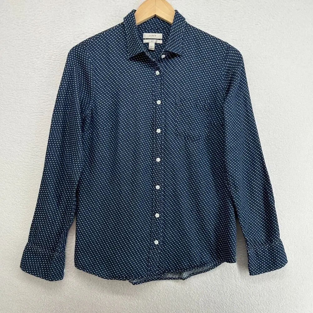 J.CREW Top Womens 2 Boy Shirt Polka Dot Button Up Long Sleeve Cotton Blue